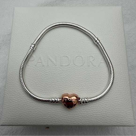 Pandora Moments Heart Clasp Snake Chain Bracelet Size 7.5 Wrist Size 6.7 in - Picture 6 of 7